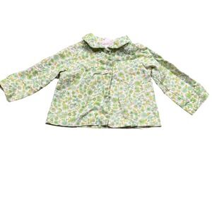 Vintage Thomas Baby Jacket Green Floral Peter Pan Collar Faux Fur Lined XL 18M